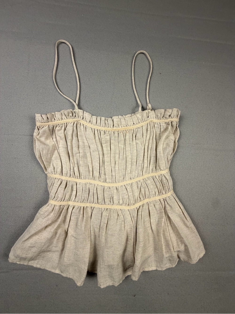 Zara Beige Smocked Peplum Cami Top M